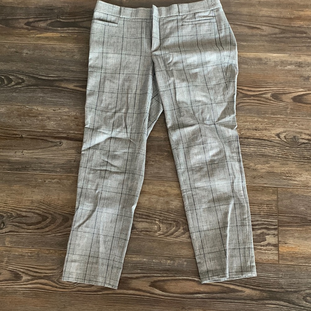 Black, gray and light pink plaid dress pants